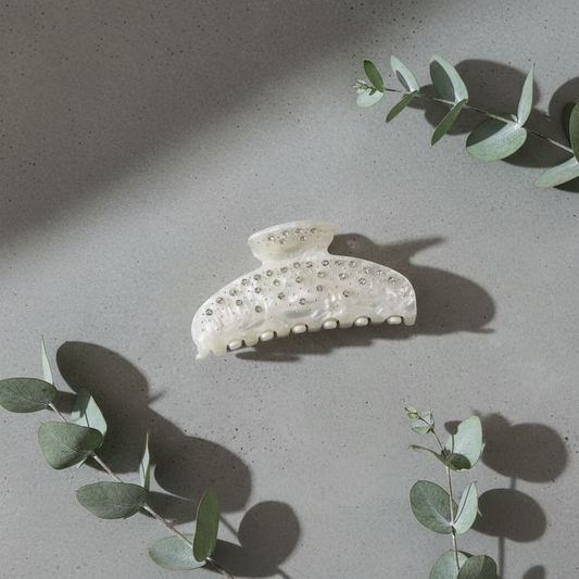 Acetate Rhinestone Hair Claw - Pearl White Hair Clip