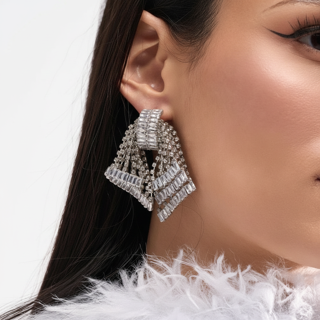 Luxury Crystal Rhinestone Bow Earrings Statement Jewelry