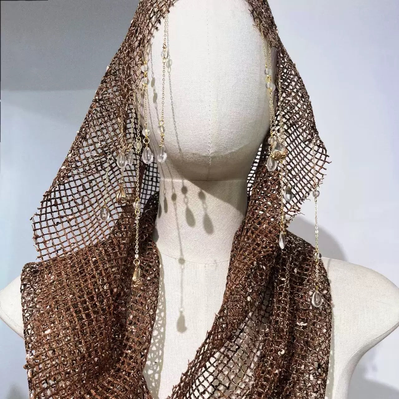 Y2K It Girl Metallic Mesh Hood Bohemian Headscarf Shawl