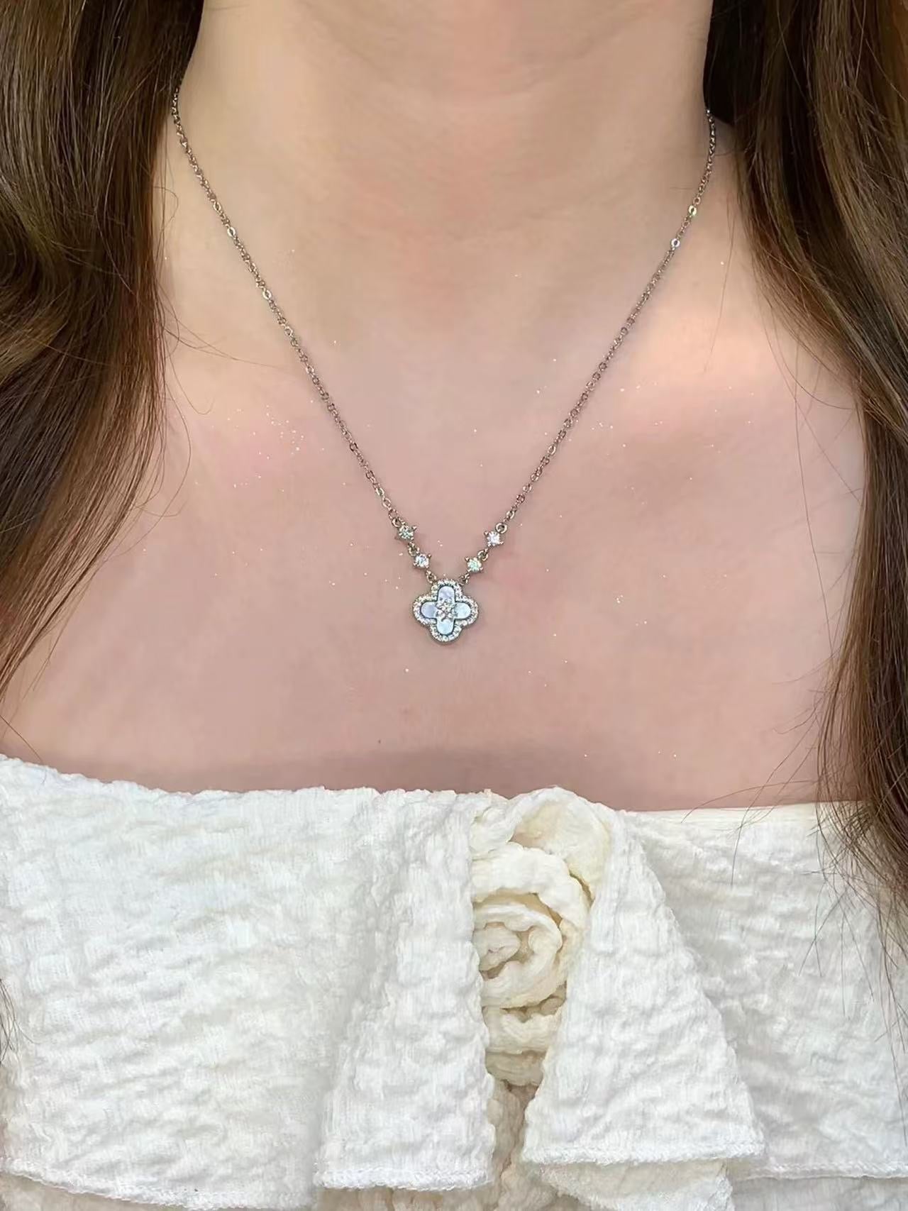 Pink Clover Necklace for Women, Mother of Pearl Four Leaf Clover Pendant, Gold Plated Lucky Charm Jewelry Gift