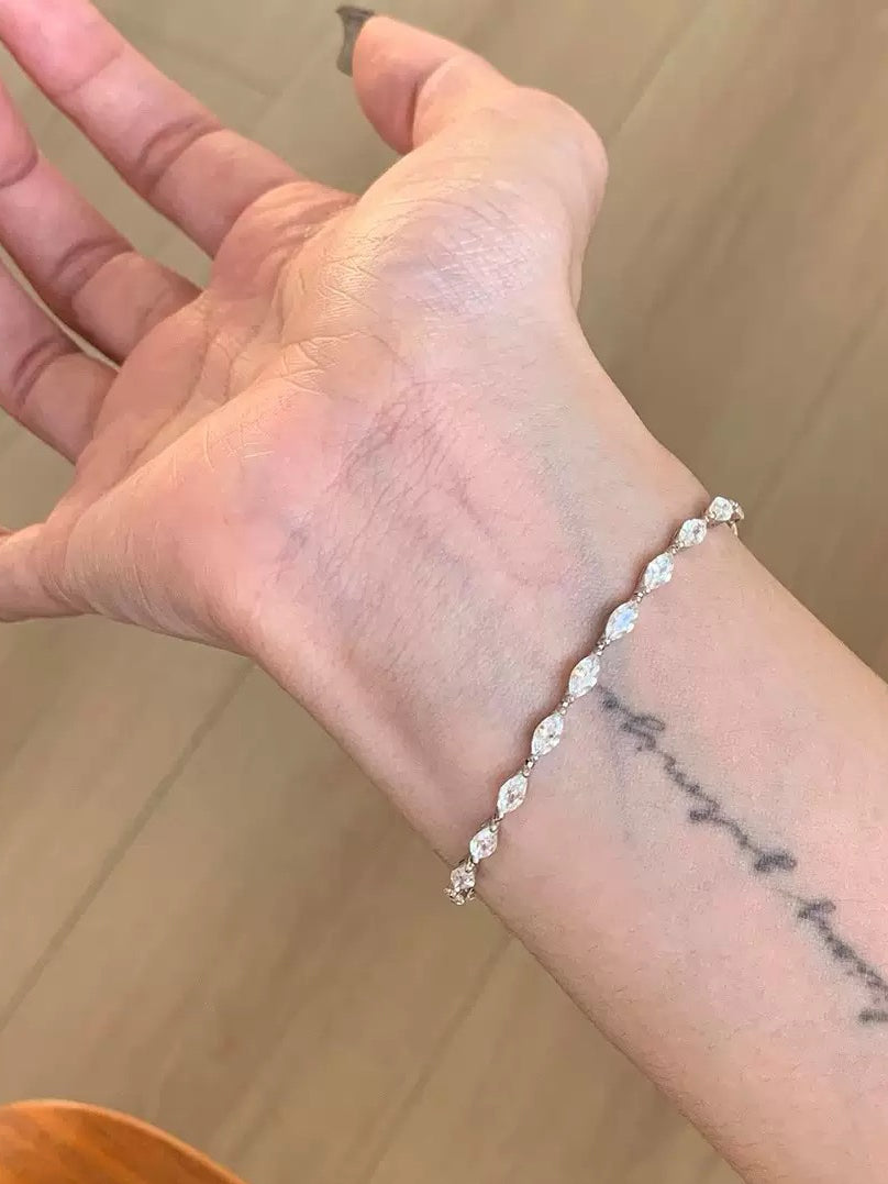 Marquise Zirconia Tennis Bracelet - Sterling Silver Plated Diamond Bracelet with Gift Box | Dainty Chain Bracelet for Women
