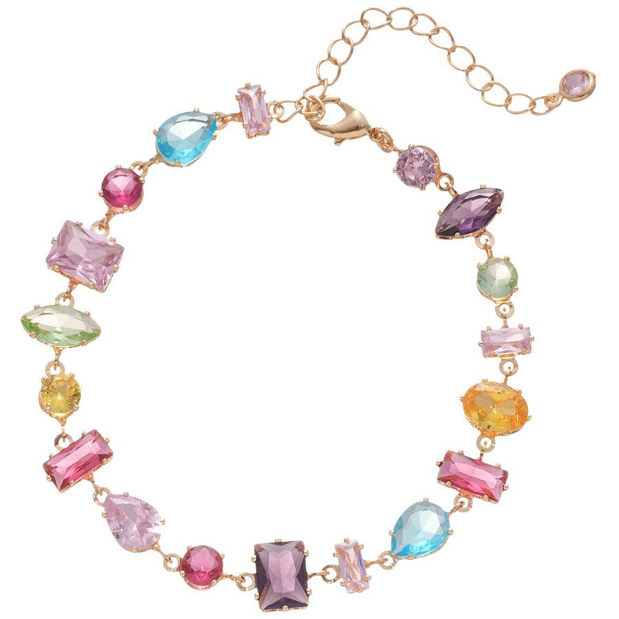 Colorful Zirconia Bracelet for Women - Multicolor Crystal Gemstone Chain Bracelet Gold Silver Plated Adjustable Charm Jewelry Gift