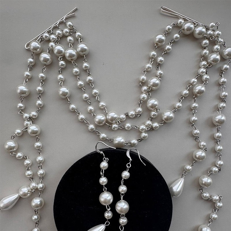 Pearl Cascading Hair Chain - Wedding & Party Hair Accessory