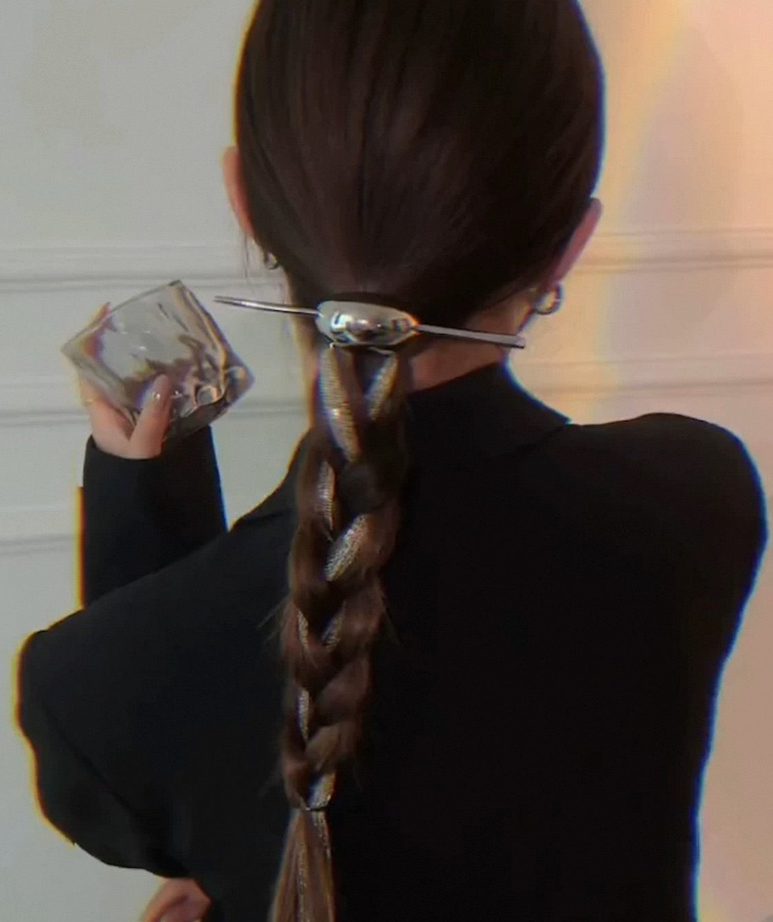 Silver Chain Tassel Hair Stick with Crystal