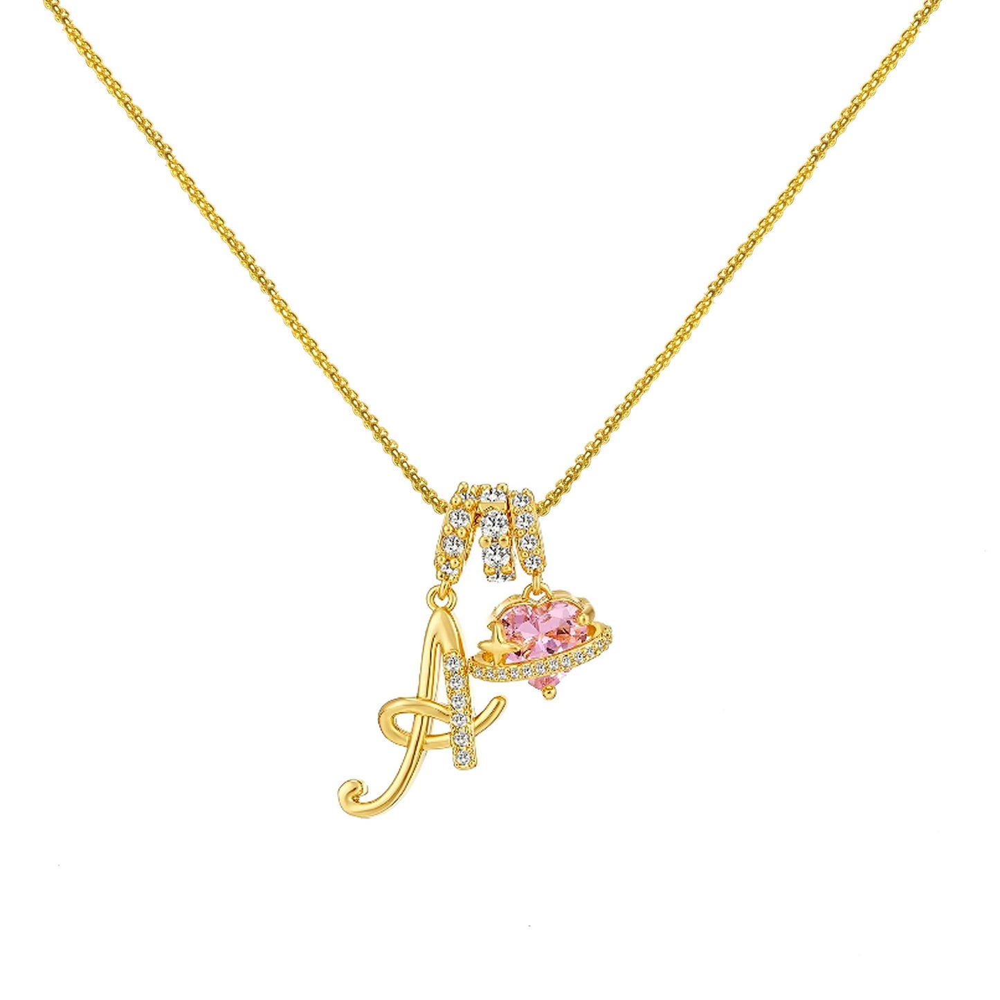 Gold Initial Letter Necklace for Women with Gift Box - 26 Letters Available Crystal Flower Pendant Personalized Jewelry Birthday Gifts