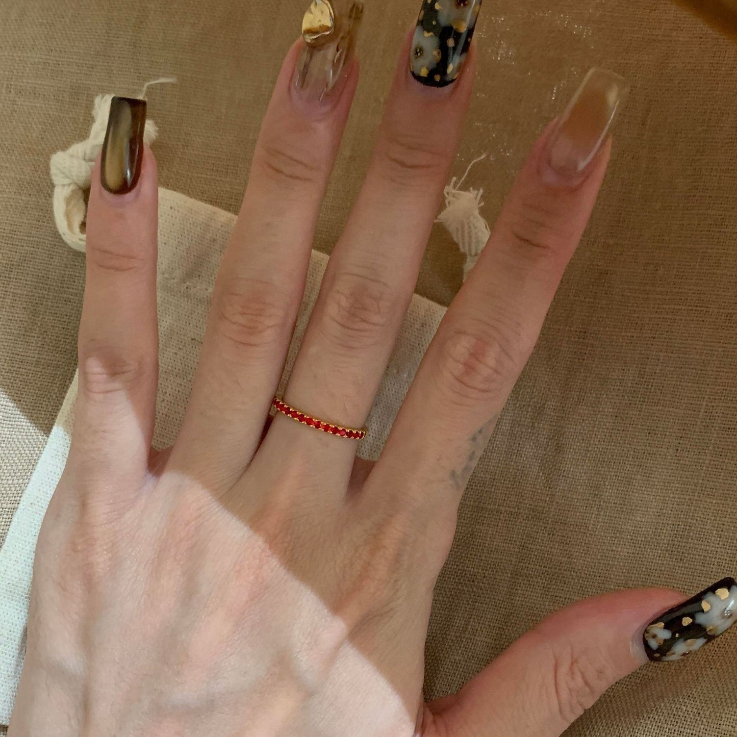 Delicate Ruby Eternity Band Ring - 18K Gold Plated 925 Sterling Silver