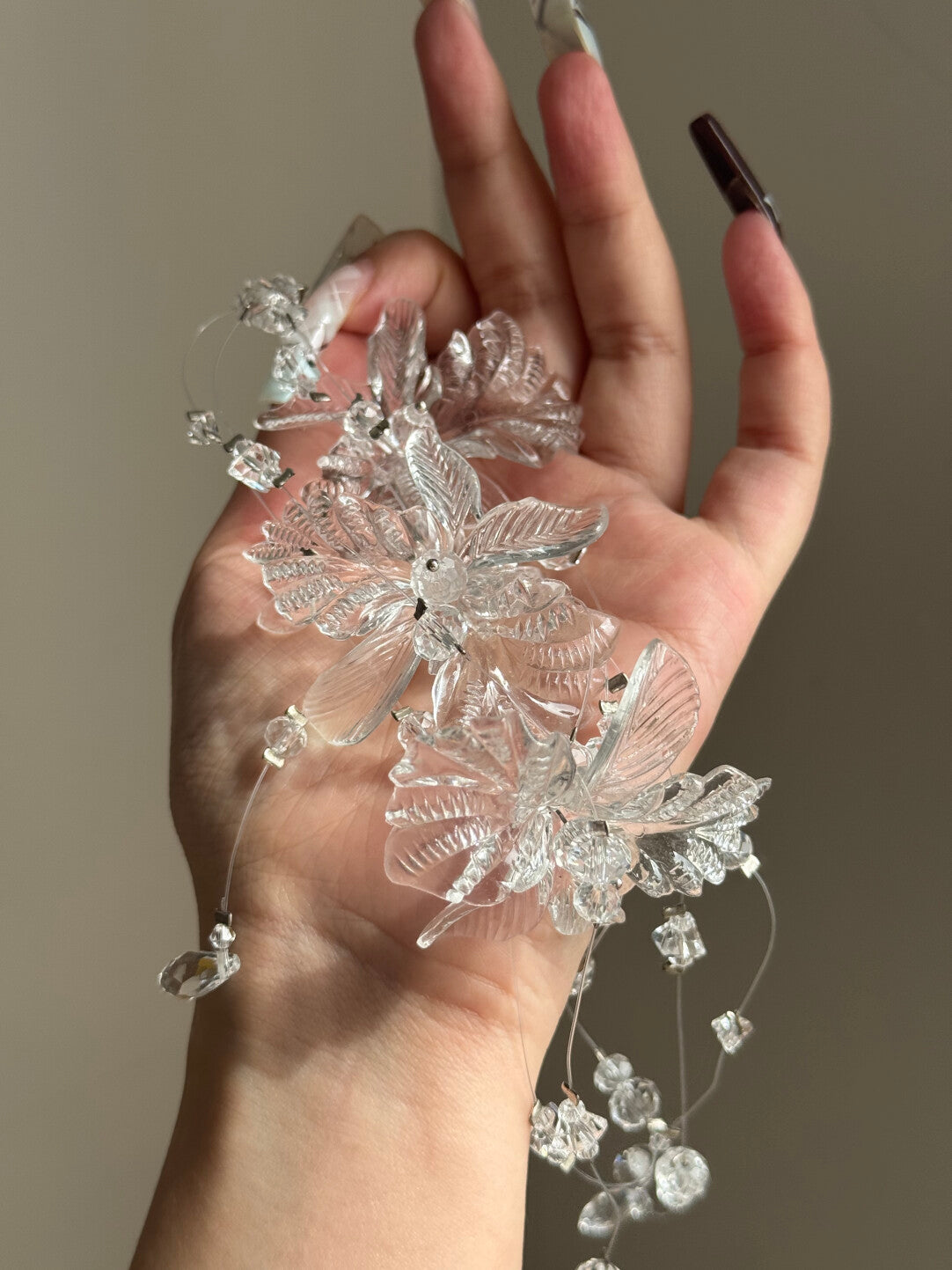 Crystal Flower Angel Necklace Statement Jewelry for Women - Transparent Cascading Beads Wedding Bridal Choker