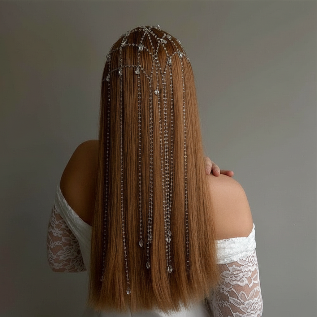 Crystal Cascading Hair Chain Headband - Wedding Party Hair Accessory Headpiece