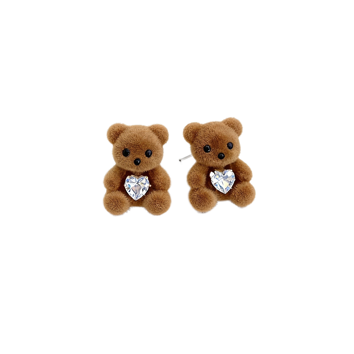Cute Teddy Bear Stud Earrings Women Flocked Brown Bear Hugging Heart Zirconia Kawaii Gift