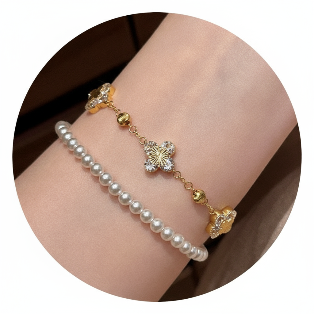 Luxury Gold Plated Clover Bracelet with Zirconia - Gift Box Included