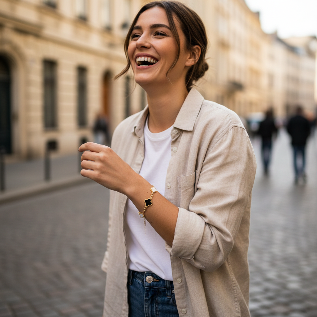 18K Gold Plated Clover Bracelet Gift Box Set - Birthday Gift for Girlfriend Best Friend - Tarnish Free Mother of Pearl Enamel Bracelet