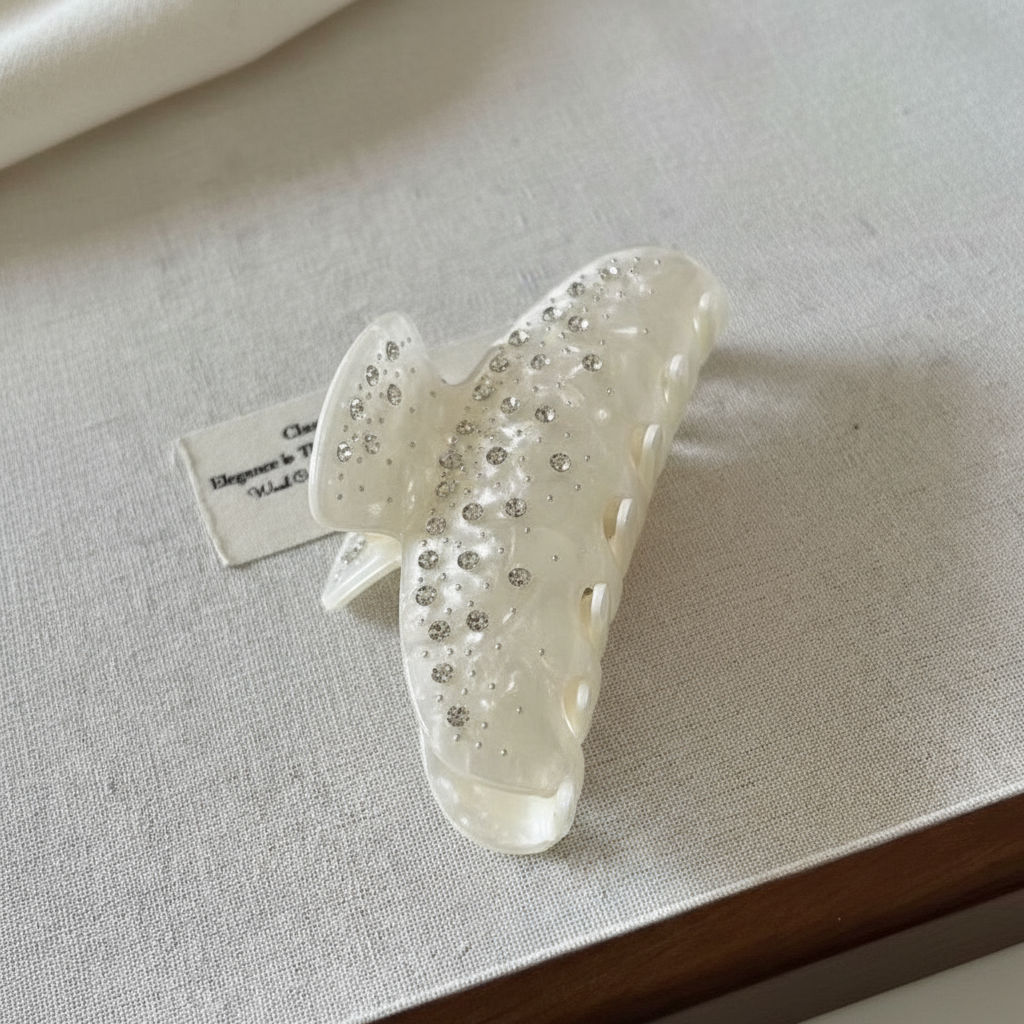 Acetate Rhinestone Hair Claw - Pearl White Hair Clip