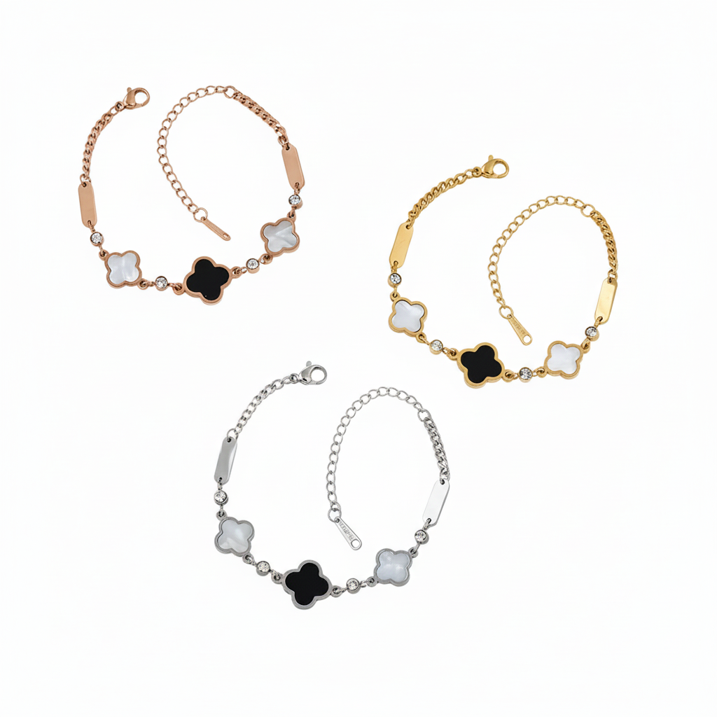 18K Gold Plated Clover Bracelet Gift Box Set - Birthday Gift for Girlfriend Best Friend - Tarnish Free Mother of Pearl Enamel Bracelet