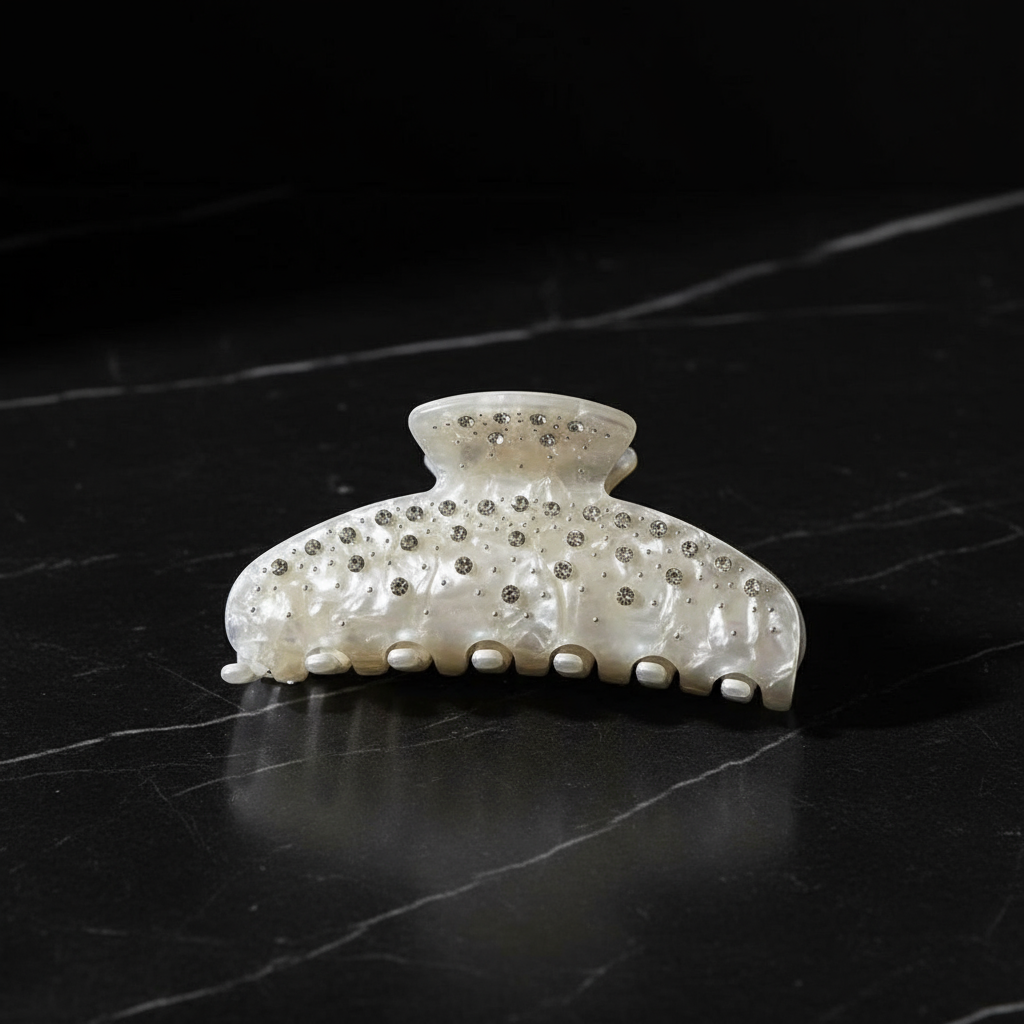 Acetate Rhinestone Hair Claw - Pearl White Hair Clip