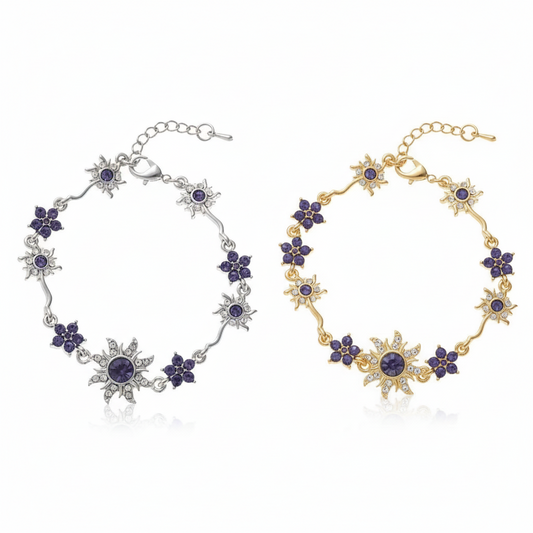 Purple Zirconia Sun Flower Bracelet for Women with Gift Box - Adjustable Crystal Charm Bracelet Gold Silver Plated Jewelry Birthday Gifts