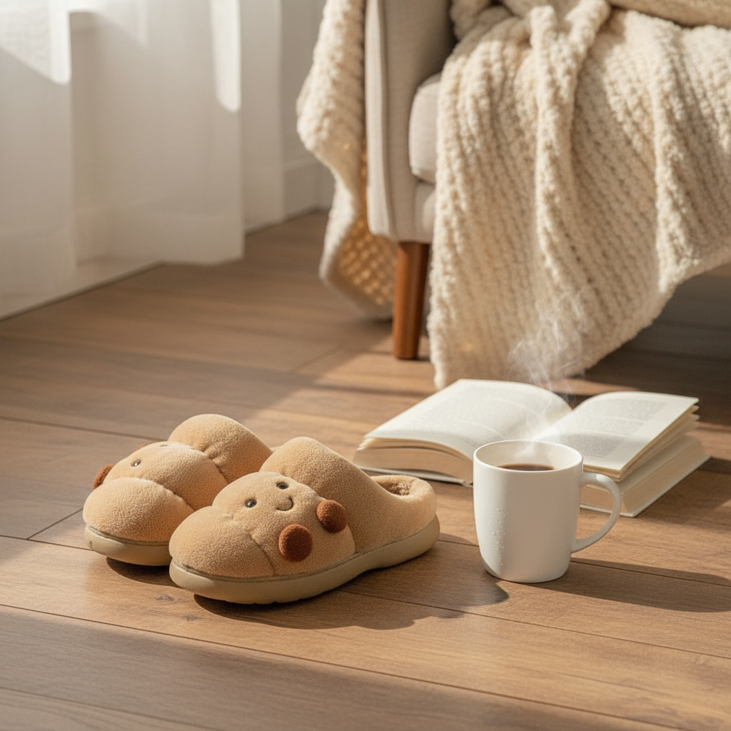 Croissant Plush Slippers - Cute Matching Couple & Family House Shoes