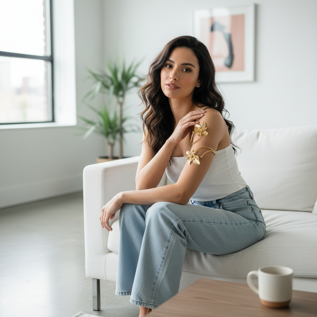 ✨ Flower Upper Arm Cuff Bracelet - Statement Jewelry for Free Spirits