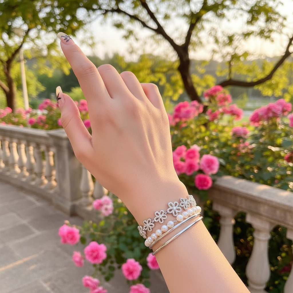 Elegant Crystal Flower Bracelet - Silver Plated