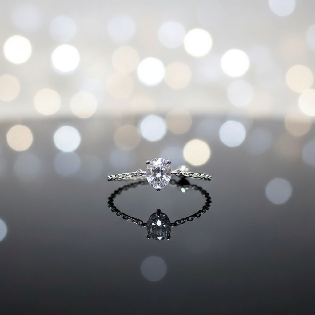 💎 Adjustable Moissanite Chain Ring | Round/Oval Cut Ring