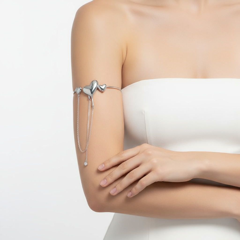 Romantic Heart Upper Arm Cuff - Gold/Silver Plated