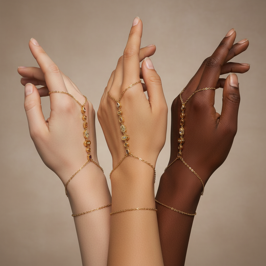 Cubic Zirconia Hand Chain Bracelet - Double Wrap Wrist to Finger