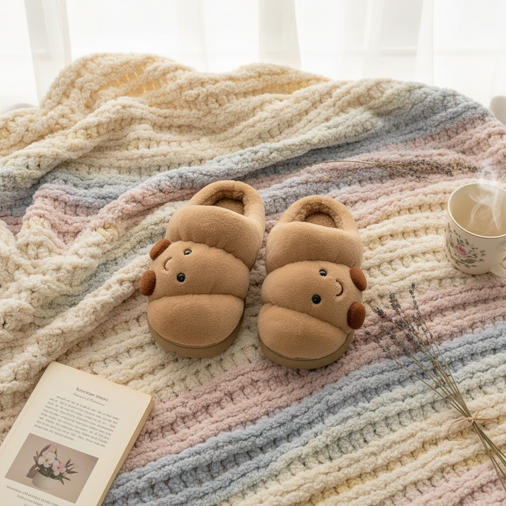 Croissant Plush Slippers - Cute Matching Couple & Family House Shoes