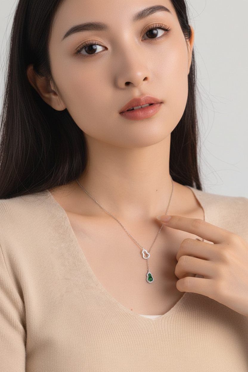 925 Sterling Silver Green Chalcedony Y Necklace - Lariat Necklace with Heart Charm