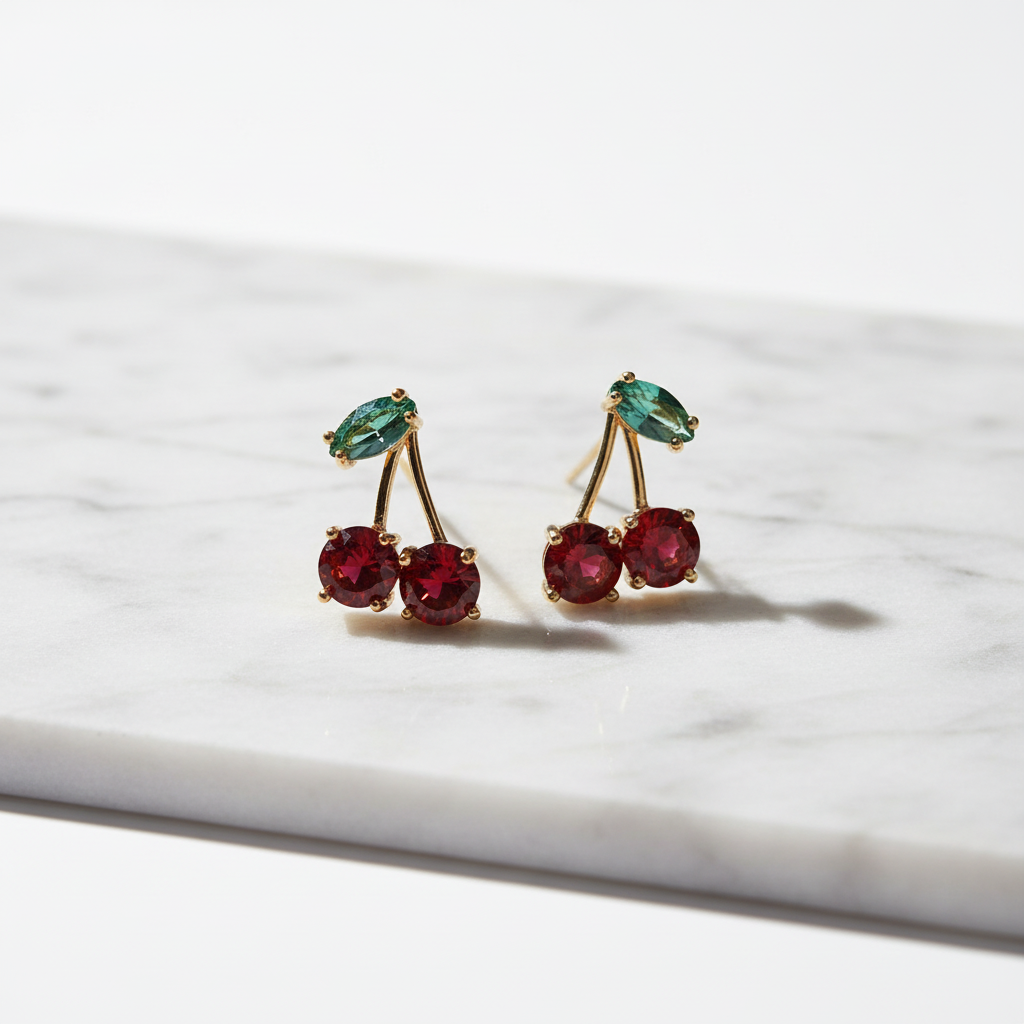 Cute Cherry Earrings | Kawaii Red Crystal Drop Earrings Gift