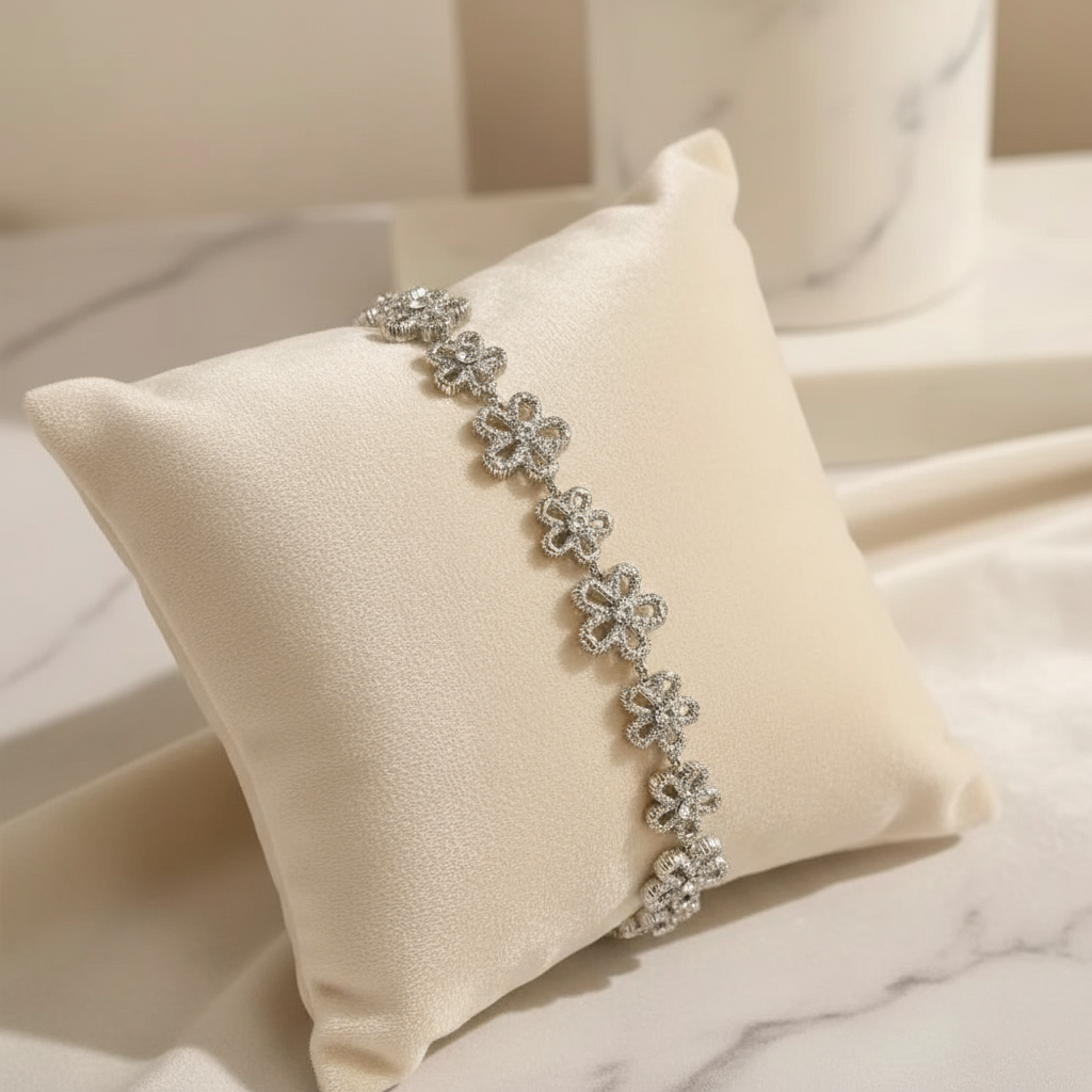 Elegant Crystal Flower Bracelet - Silver Plated