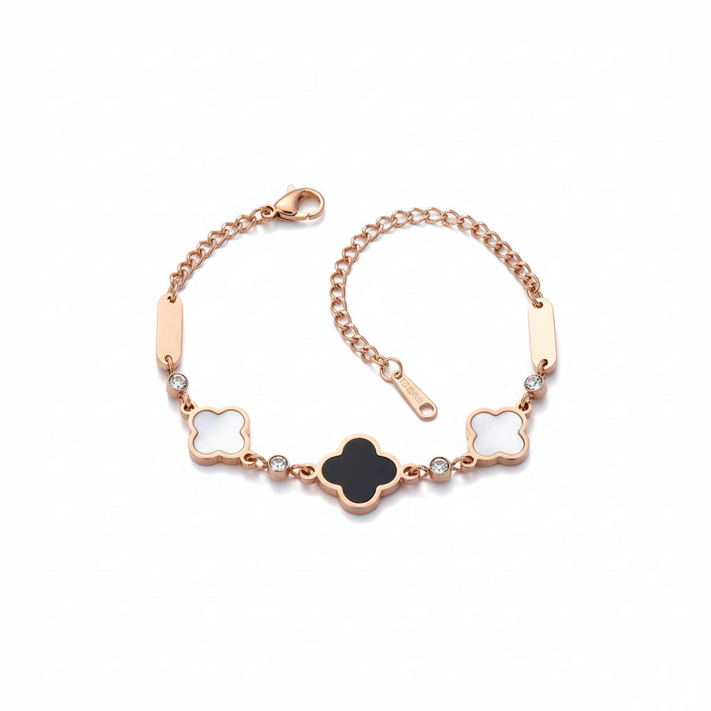 18K Gold Plated Clover Bracelet Gift Box Set - Birthday Gift for Girlfriend Best Friend - Tarnish Free Mother of Pearl Enamel Bracelet