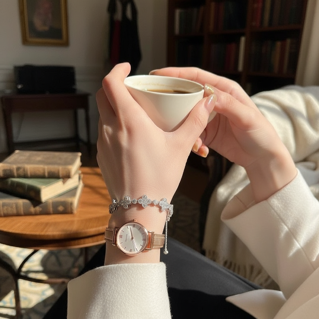 Luxury Silver Clover Bracelet with Zirconia - Elegant Gift Box Included