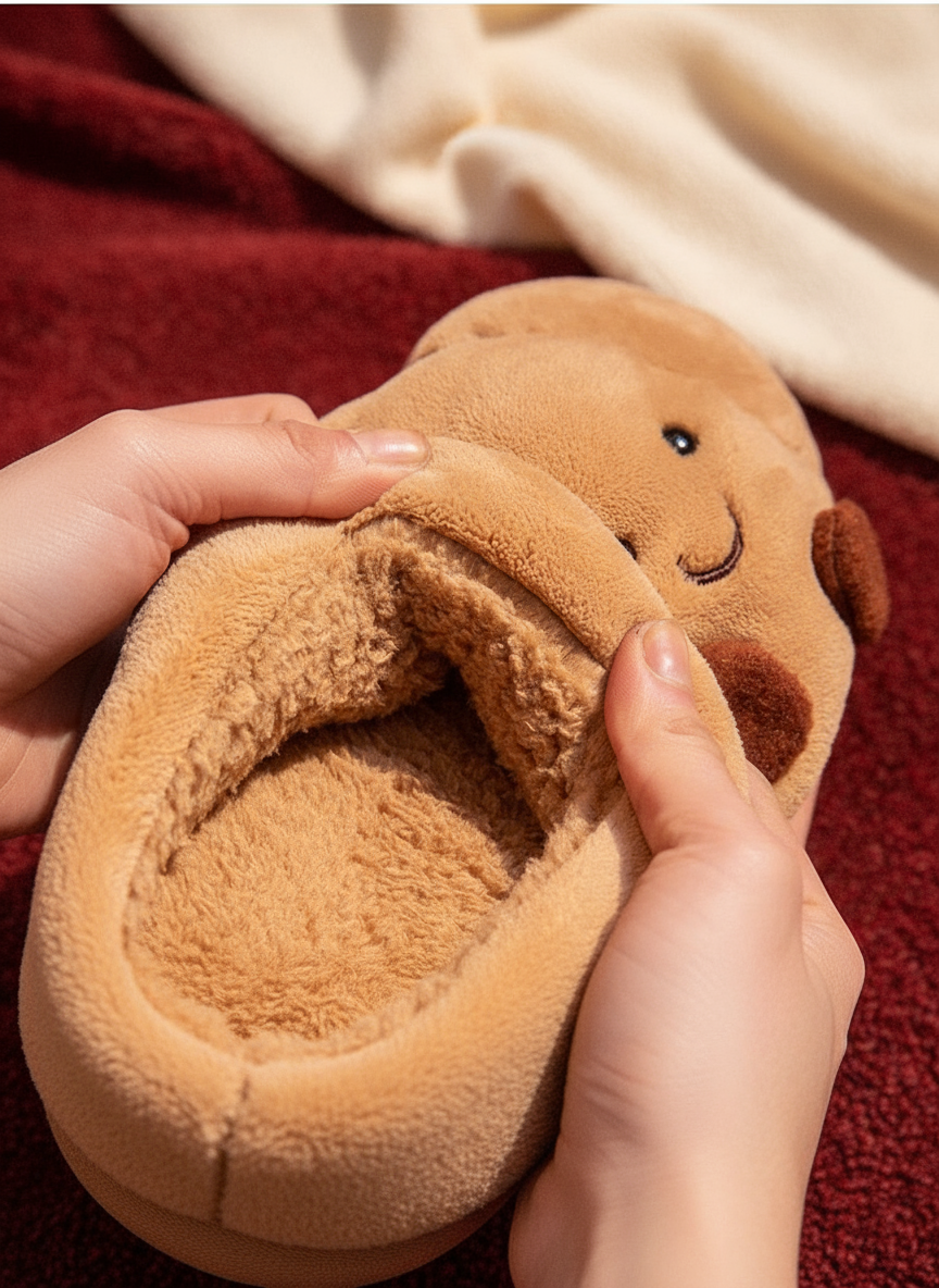 Croissant Plush Slippers - Cute Matching Couple & Family House Shoes