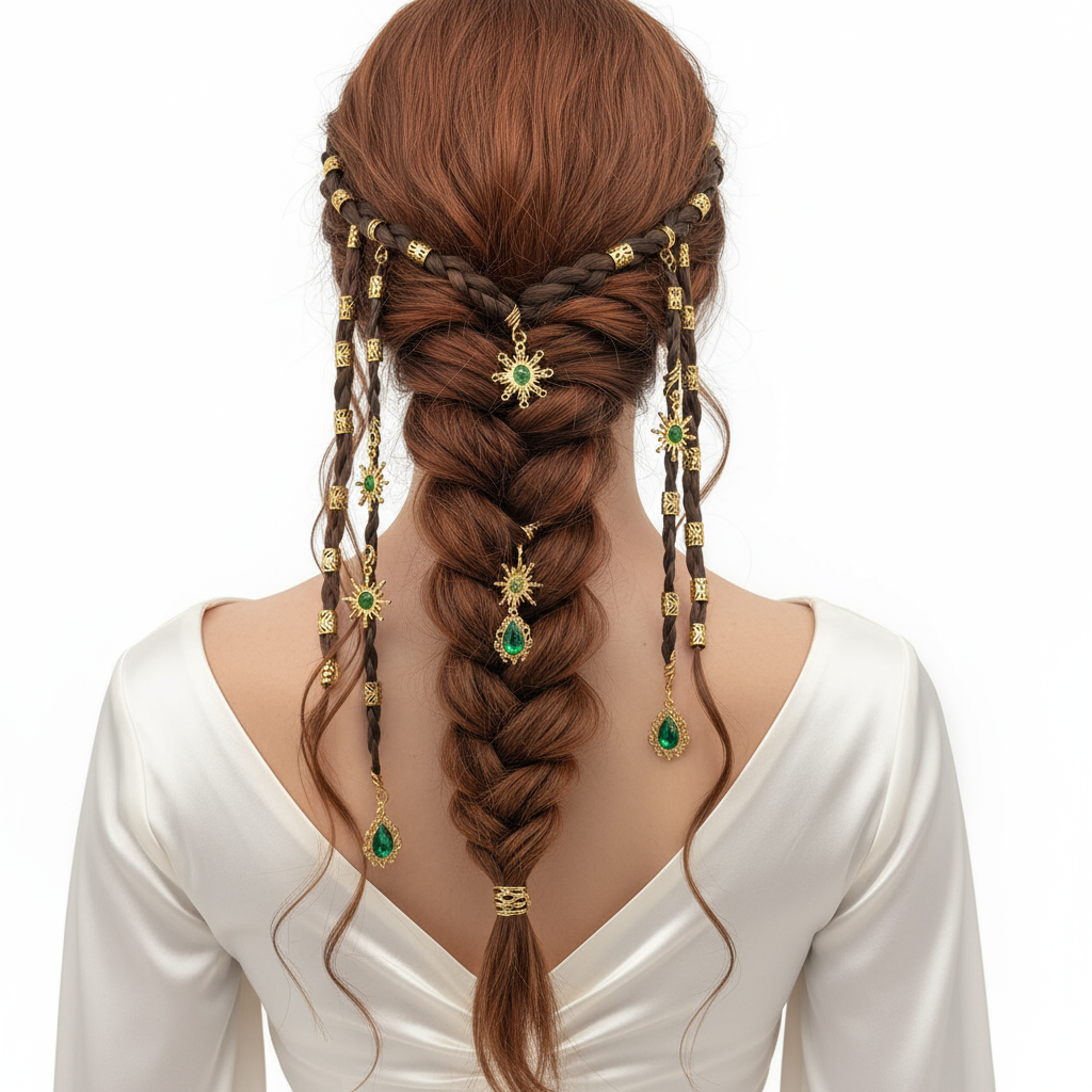 Bohemian Sun Charm Hair Jewelry with Green Gemstones - Gold Hair Accessories