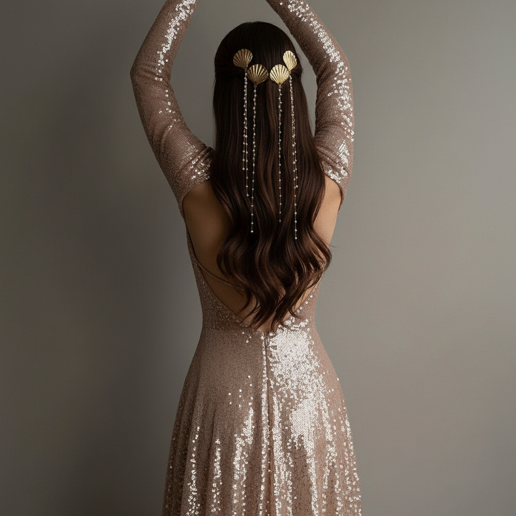 Gold Shell Crystal Hair Accessory