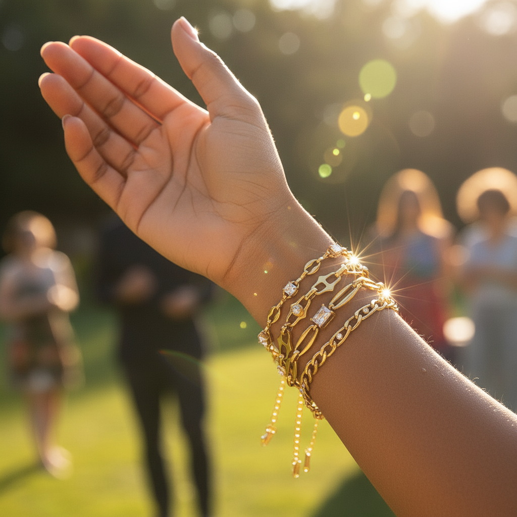 18K Gold Titanium Steel Chain Bracelets for Women, Dainty Layered Link Bracelets with Cubic Zirconia, Stackable Minimalist Jewelry Set, Elegant Gift for Her