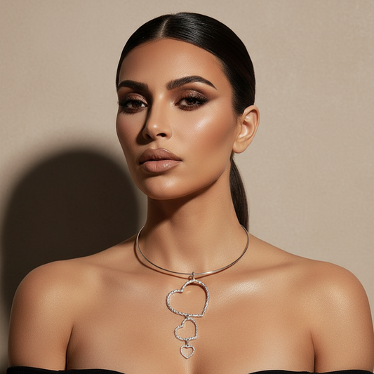 Silver Hoop Necklace with Cascading Heart Charms