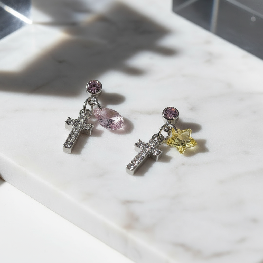 Colorful CZ Cross Earrings - Gold Plated Dangle Stud Earrings for Women Multi Piercing Jewelry Set