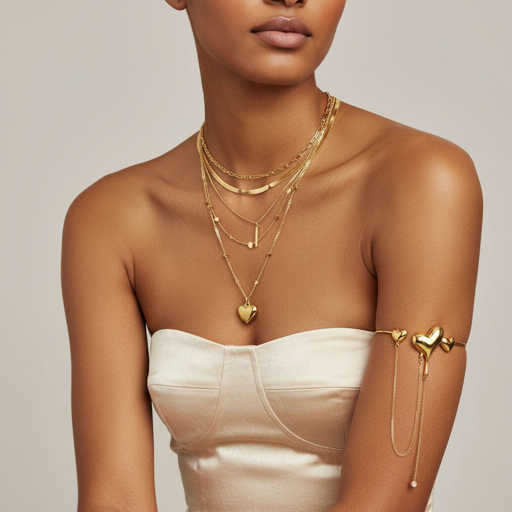 Romantic Heart Upper Arm Cuff - Gold/Silver Plated