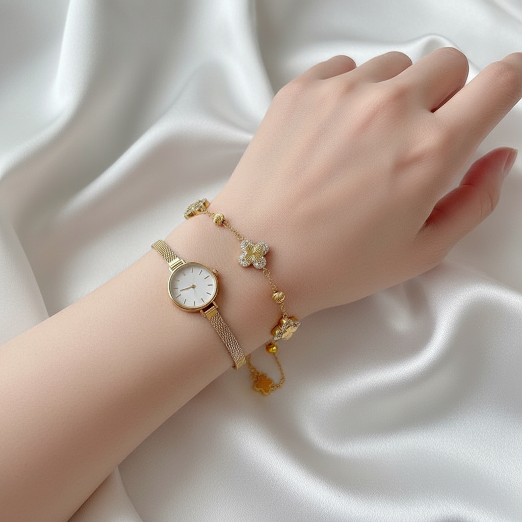 Luxury Gold Plated Clover Bracelet with Zirconia - Gift Box Included