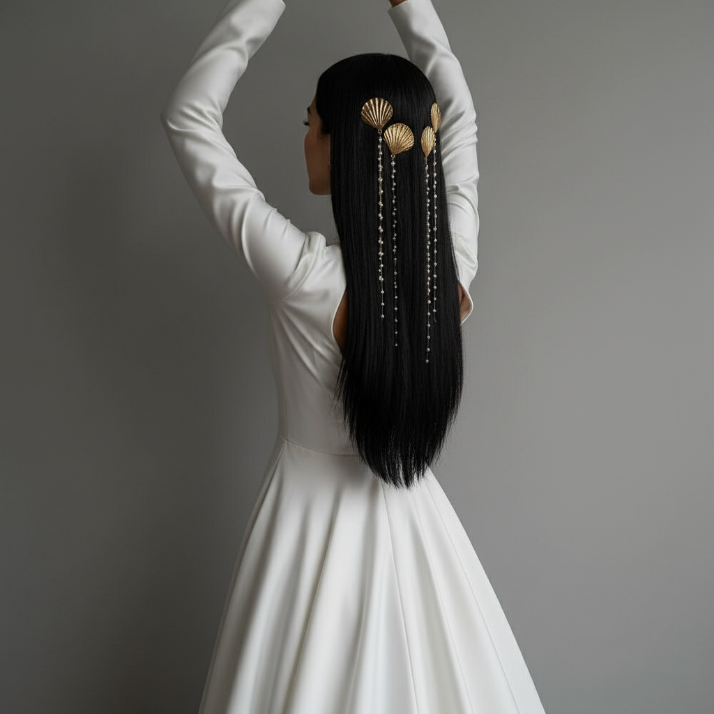 Gold Shell Crystal Hair Accessory