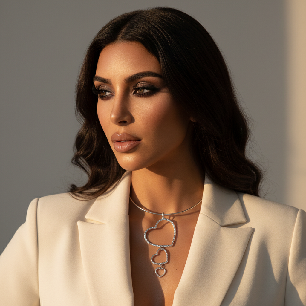 Silver Hoop Necklace with Cascading Heart Charms