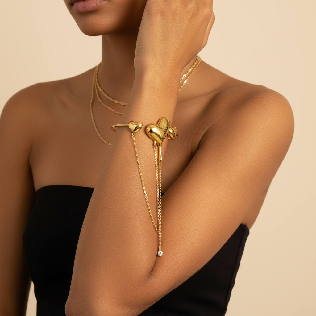 Romantic Heart Upper Arm Cuff - Gold/Silver Plated