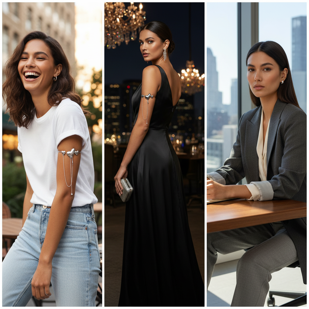 Romantic Heart Upper Arm Cuff - Gold/Silver Plated