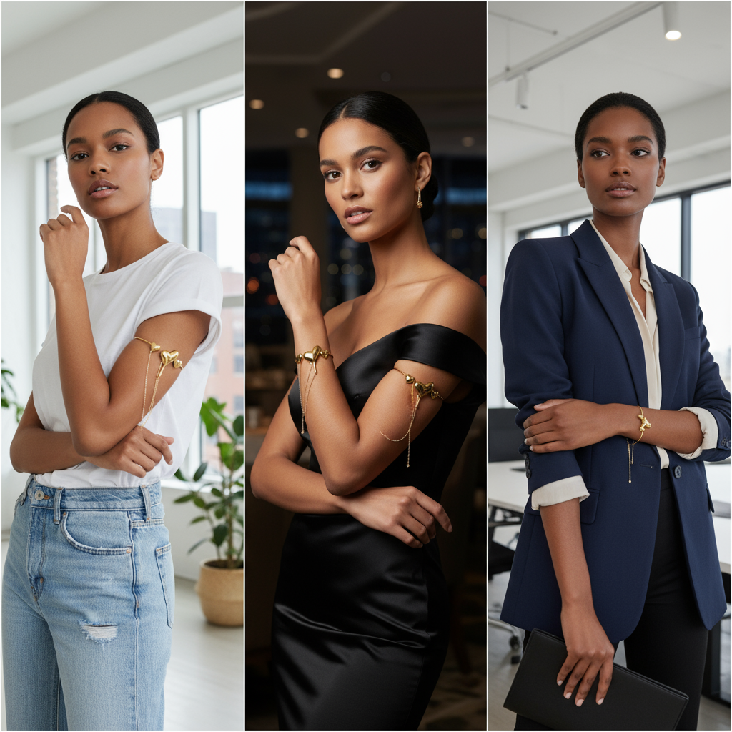 Romantic Heart Upper Arm Cuff - Gold/Silver Plated