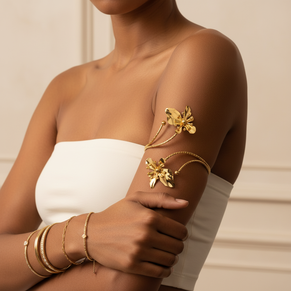 ✨ Flower Upper Arm Cuff Bracelet - Statement Jewelry for Free Spirits
