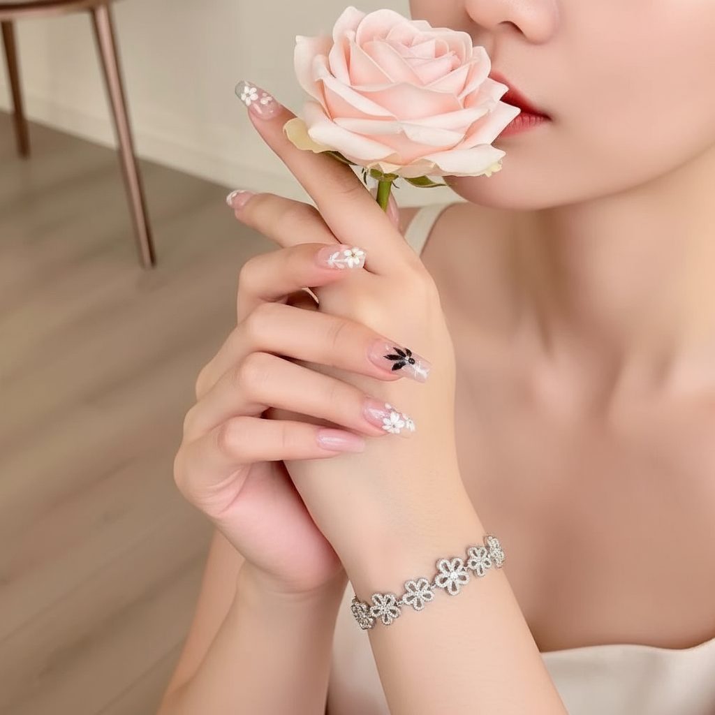 Elegant Crystal Flower Bracelet - Silver Plated