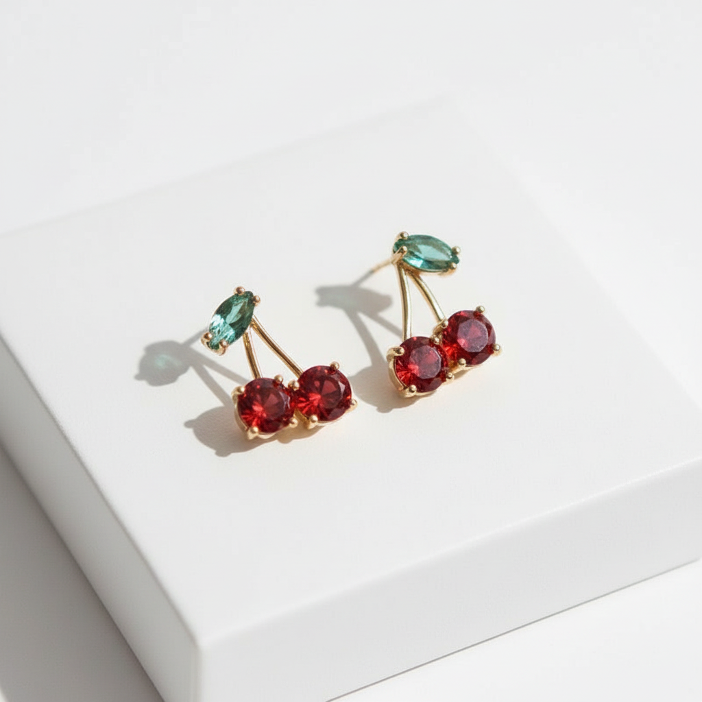 Cute Cherry Earrings | Kawaii Red Crystal Drop Earrings Gift