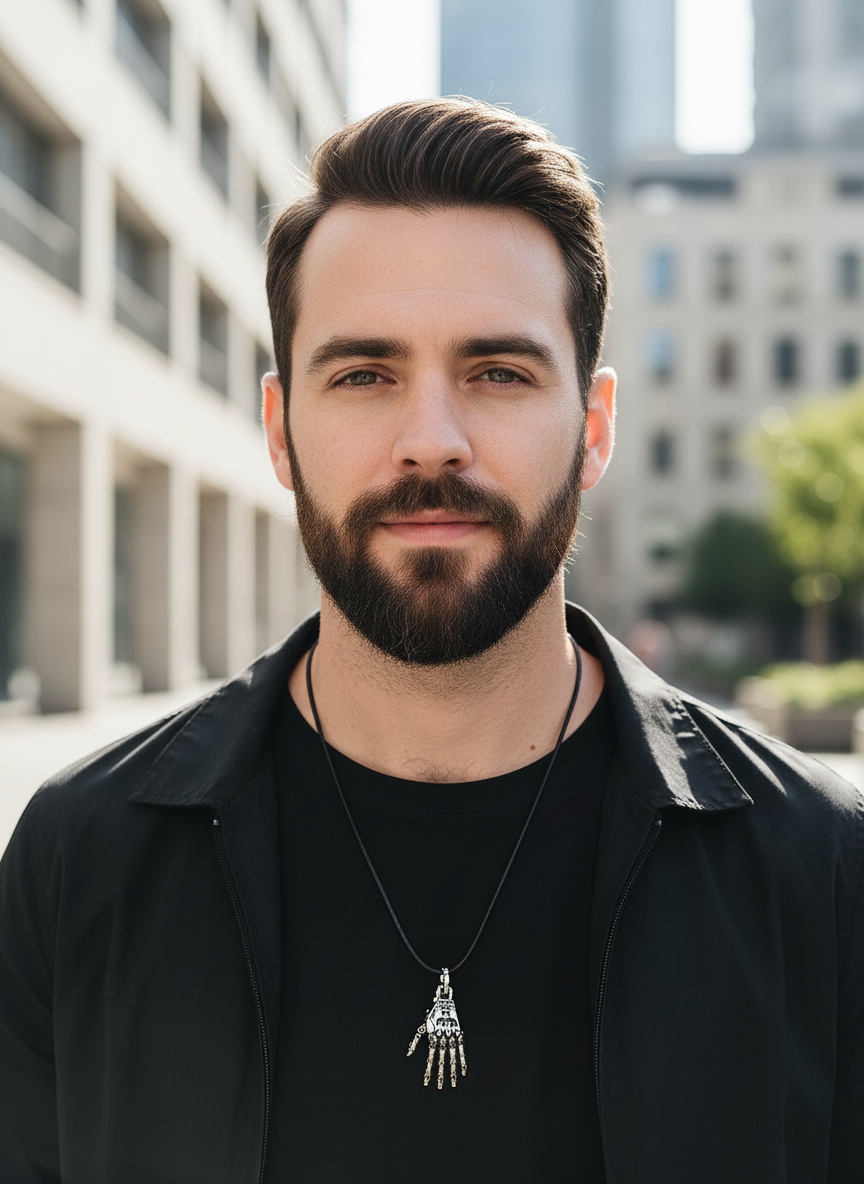 Men's Articulated Mechanical Skeleton Hand Necklace Pendant - With Gift Box