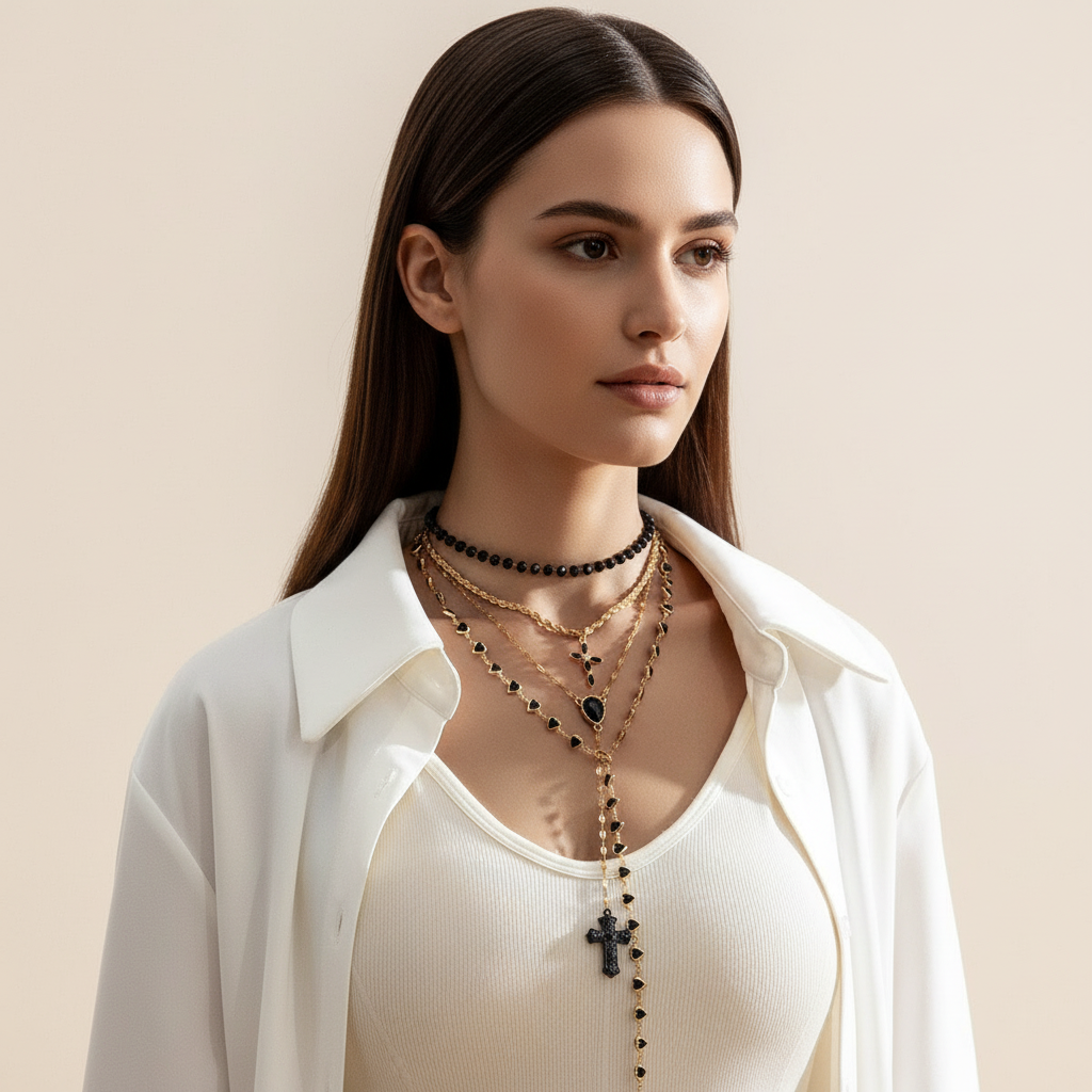 Black Beaded Choker Necklace - Elegant Collar