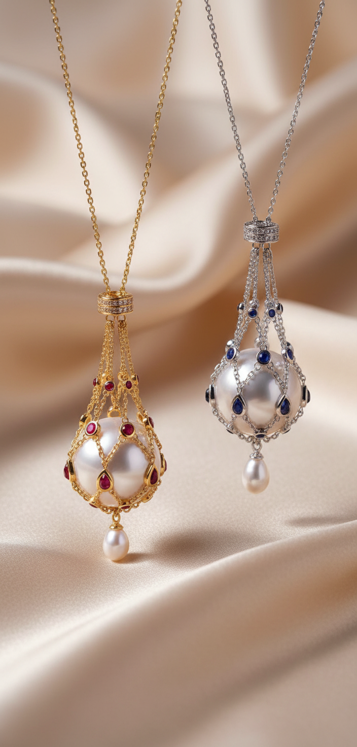 Luxury Openwork Pearl Pendant Necklace - Removable Design with Zirconia Accents